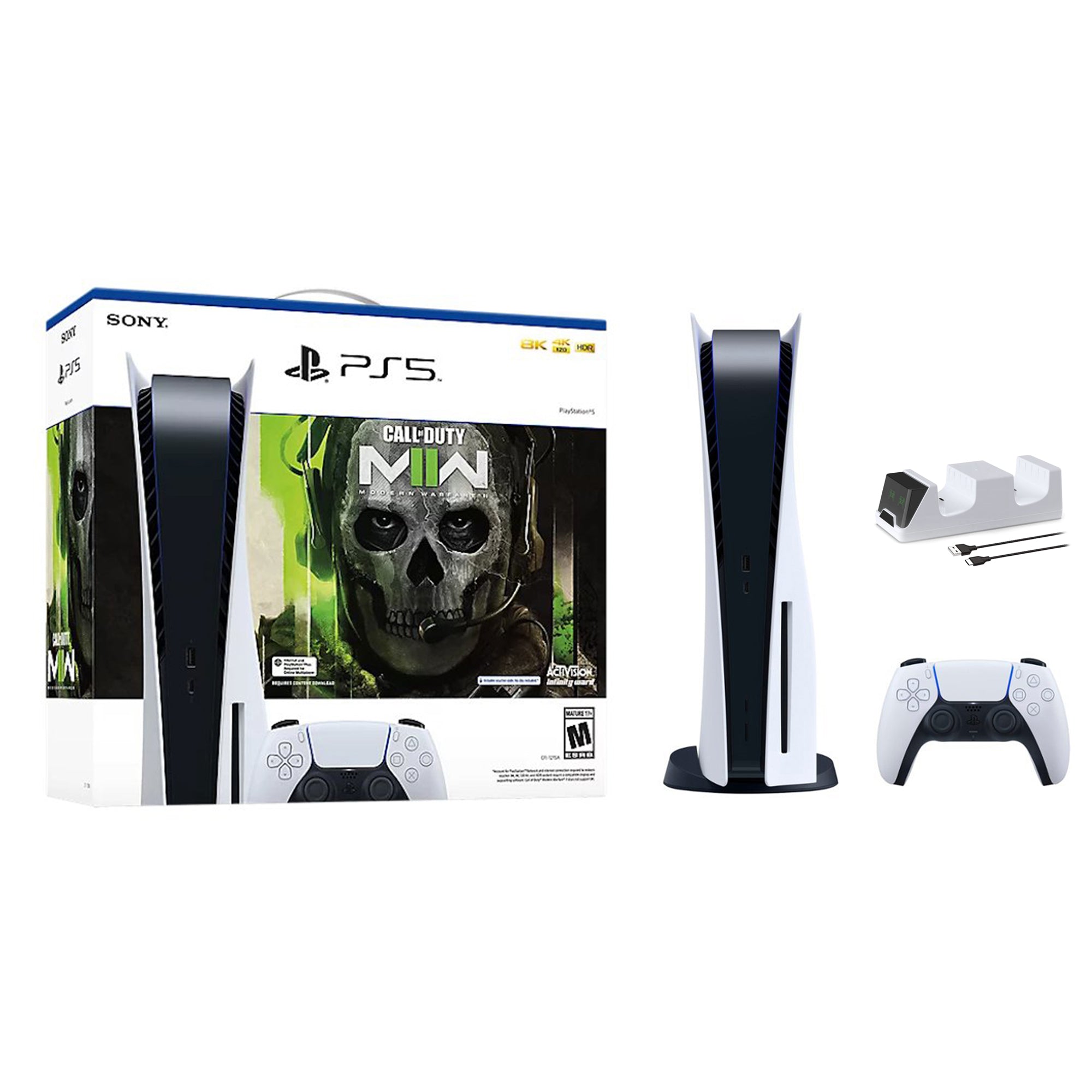 PlayStation 5 Disc Edition Call of Duty Modern Warfare II Bundle and Mytrix Controller Charger - White, PS5 825GB Gaming Console PlayStation 5 Disc Edition Call of Duty Modern Warfare II Bundle and Mytrix Controller Charger - White, PS5 825GB Gaming Console